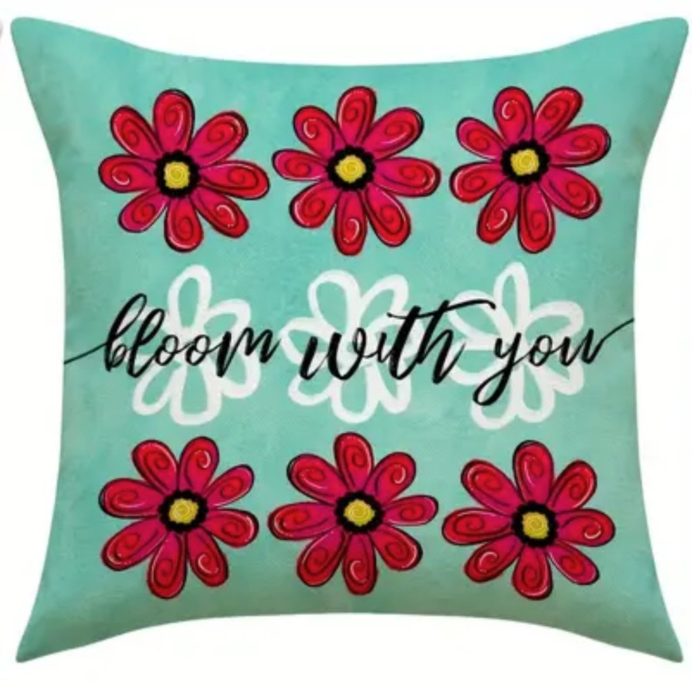 NEW FLORAL SPRING/SUMMER LINEN BLEND BLOOM WITH YOU DECORATIVE PILLOW COVER 18"